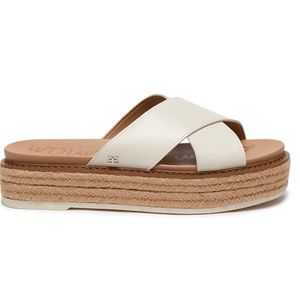 Sam Edelman Korina Leather Cross Strap Espadrille Platform Slides Sandals Size 6